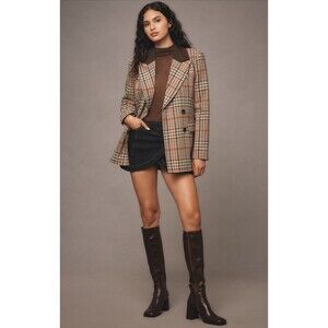 Anthropologie Avec Les Filles Plaid Jacket Double Breasted Elbow Patch Small NWT